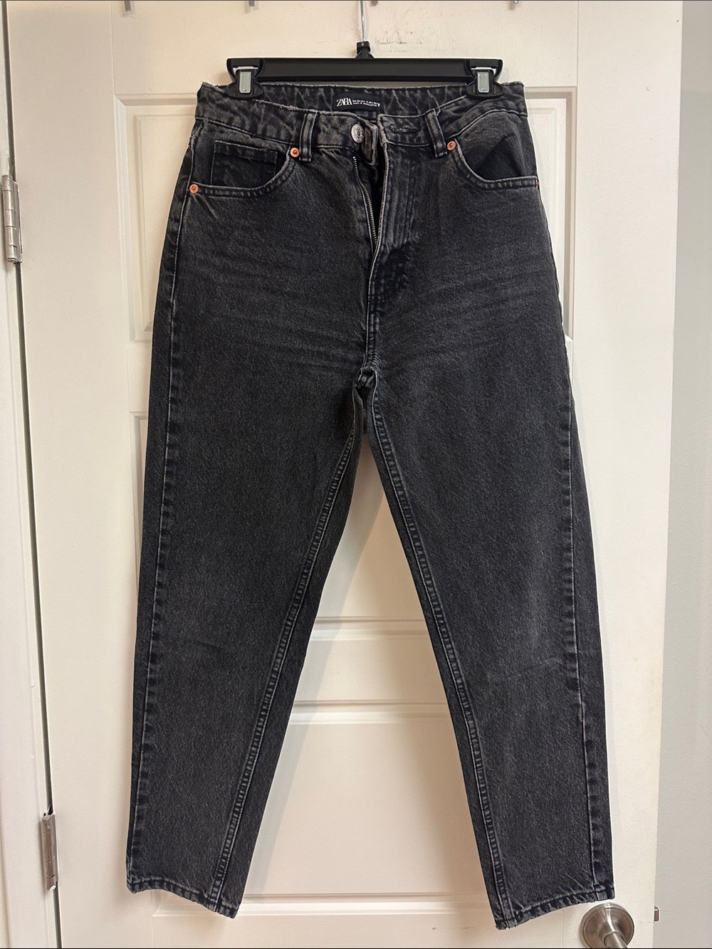 Zara Charcoal High-Rise Straight-Leg Jeans